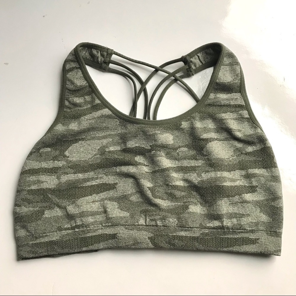 PRO FIT Seamless Olive Green Camouflage L Workout Activewear Bra Size Large - Picture 12 of 12